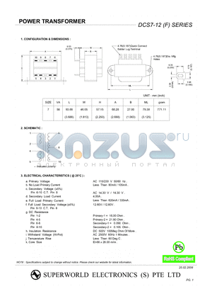 DCS7-12 datasheet - POWER TRANSFORMER