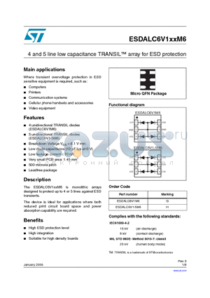 ESDALC6V1-5M6 datasheet - 4 and 5 line low capacitance TRANSIL array for ESD protection