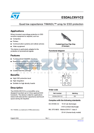 ESDALC6V1C2 datasheet - Quad low capacitance TRANSIL array for ESD protection