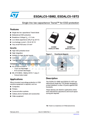 ESDALC5-1BM2 datasheet - Single line low capacitance Transil for ESD protection