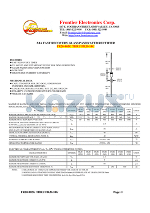 FR20-06G datasheet - 2.0A FAST RECOVERY GLASS PASSIVATED RECTIFIER