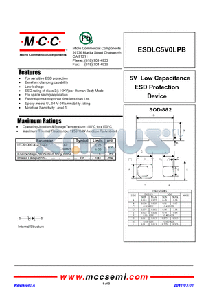 ESDLC5V0LPB datasheet - 5V Low Capacitance ESD Protection Device