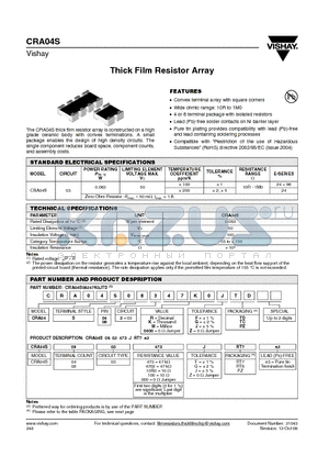 CRA04S0403000GRT6E3 datasheet - Thick Film Resistor Array