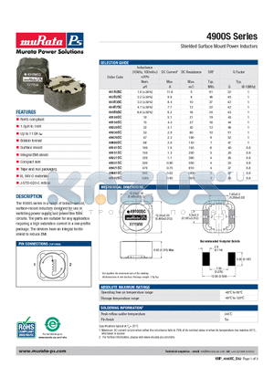 491R0SC datasheet - Shielded Surface Mount Power Inductors