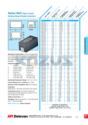 4922-02L datasheet - High Current Surface Mount Power Inductors