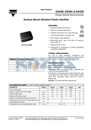 ESH2DHE3/52T datasheet - Surface Mount Ultrafast Plastic Rectifier