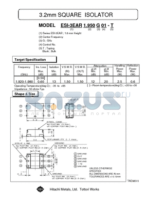 ESI-3EAR1.950G01 datasheet - 3.2mm SQUARE ISOLATOR