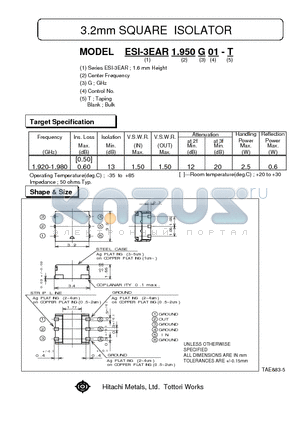 ESI-3EAR1.950G01-T datasheet - 3.2mm SQUARE ISOLATOR