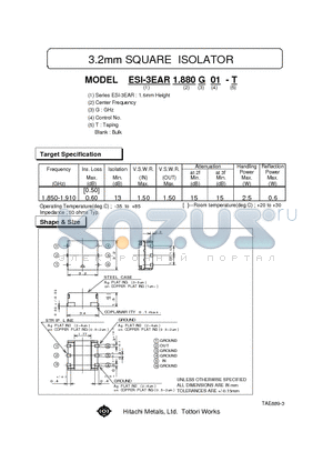 ESI-3EAR1.880G01 datasheet - 3.2mm SQUARE ISOLATOR