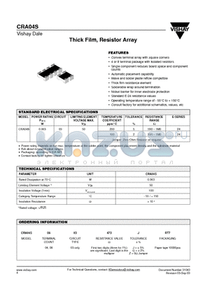 CRA04S0403473GRT7 datasheet - Thick Film, Resistor Array