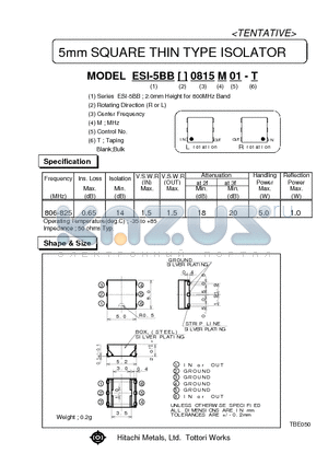 ESI-5BBR0.815M01 datasheet - 5mm SQUARE THIN TYPE ISOLATOR
