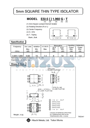 ESI-5L1.960G-T datasheet - 5mm SQUARE THIN TYPE ISOLATOR