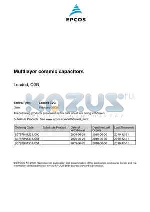 B37979G1101J054 datasheet - Multilayer ceramic capacitors