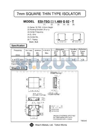 ESI-7SGL1.489G02-T datasheet - 7mm SQUARE THIN TYPE ISOLATOR