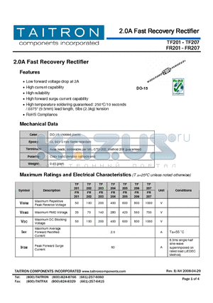 FR203 datasheet - 2.0A Fast Recovery Rectifier