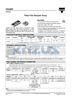 CRA06P0403100JRT1E3 datasheet - Thick Film Resistor Array