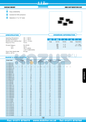 DCV0603L25G13 datasheet - SURFACE MOUNT SMD CHIP VARISTORS DCV