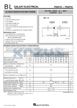 FR203G datasheet - GLASS PASSIVATED RECTIFIERS