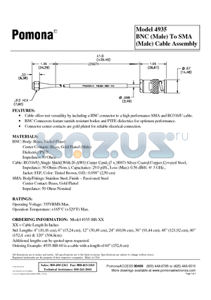 4935-BB-24 datasheet - BNC (Male) To SMA (Male) Cable Assembly