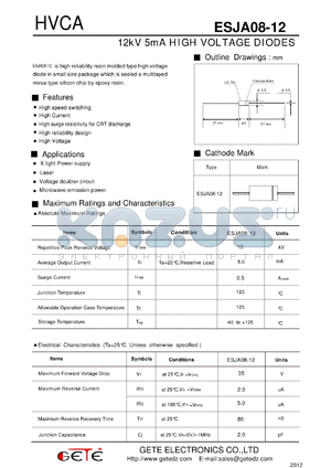 ESJA08-12 datasheet - 12kV 5mA HIGH VOLTAGE DIODES