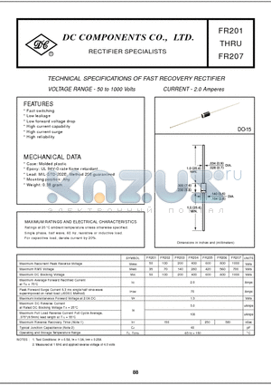 FR204 datasheet - TECHNICAL SPECIFICATIONS OF FAST RECOVERY RECTIFIER