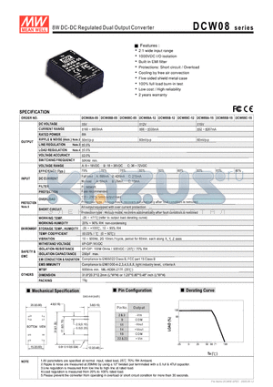 DCW08A-05 datasheet - 8W DC-DC Regulated Dual Output Converter