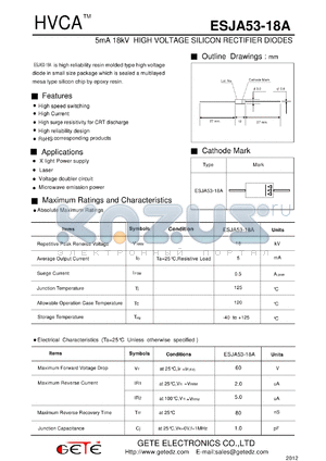 ESJA53-18A datasheet - 5mA 18kV HIGH VOLTAGE SILICON RECTIFIER DIODES