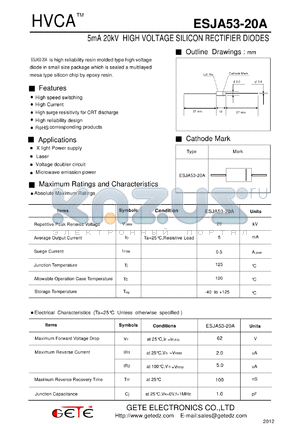 ESJA53-20A datasheet - 5mA 20kV HIGH VOLTAGE SILICON RECTIFIER DIODES