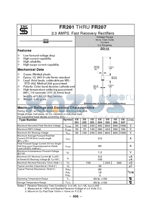 FR205 datasheet - 2.0 AMPS. Fast Recovery Rectifiers