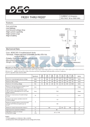 FR205 datasheet - CURRENT 2.0 Amperes VOLTAGE 50 to 1000 Volts