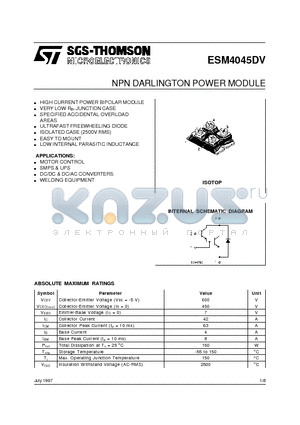 ESM4045DV datasheet - NPN DARLINGTON POWER MODULE