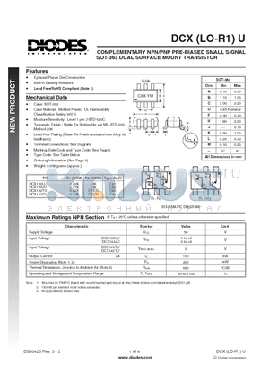 DCX142JU datasheet - COMPLEMENTARY NPN/PNP PRE-BIASED SMALL SIGNAL SOT-363 DUAL SURFACE MOUNT TRANSISTOR