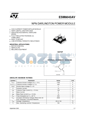ESM6045AV datasheet - NPN DARLINGTON POWER MODULE