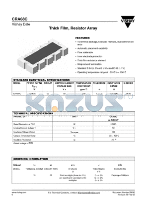 CRA08C1002 datasheet - Thick Film, Resistor Array