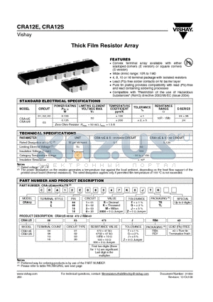 CRA12E0110000GTL datasheet - Thick Film Resistor Array