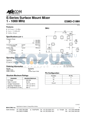 ESMD-C1MHTR datasheet - E-Series Surface Mount Mixer 1 - 1000 MHz