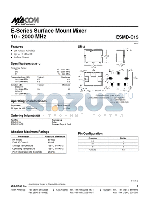 ESMD-C15 datasheet - E-Series Surface Mount Mixer 10 - 2000 MHz