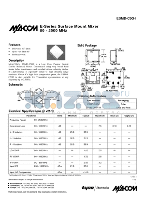 ESMD-C50HTR datasheet - E-Series Surface Mount Mixer 80 - 2500 MHz