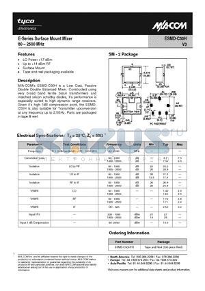 ESMD-C50HTR datasheet - E-Series Surface Mount Mixer 80 - 2500 MHz