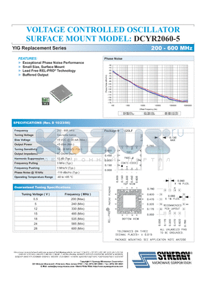 DCYR2060-5 datasheet - VOLTAGE CONTROLLED OSCILLATOR SURFACE MOUNT