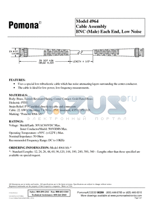 4964 datasheet - Cable Assembly BNC (Male) Each End, Low Noise