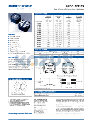49680 datasheet - Dual Winding Surface Mount Inductors