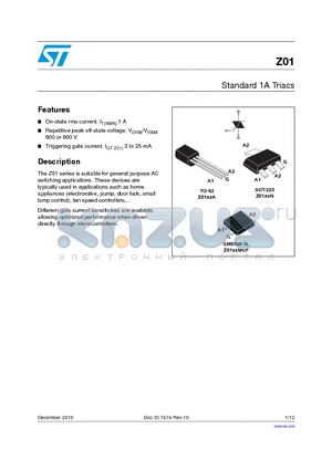 497-12738-2 datasheet - Standard 1A Triacs