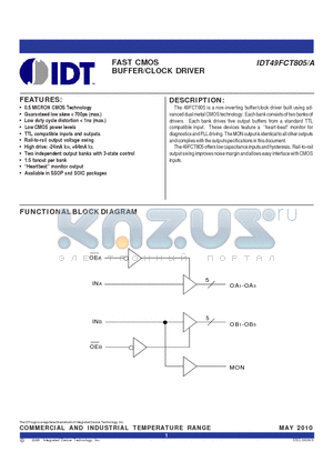 49FCT805APYGPYGBLANK datasheet - FAST CMOS BUFFER/CLOCK DRIVER