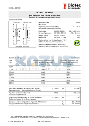DD1400 datasheet - Fast Switching High Voltage Si-Rectifiers Schnelle Si-Hochspannungs-Gleichrichter