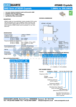 49SMD datasheet - Low-cost, industry-standard crystal unit formed for SMD