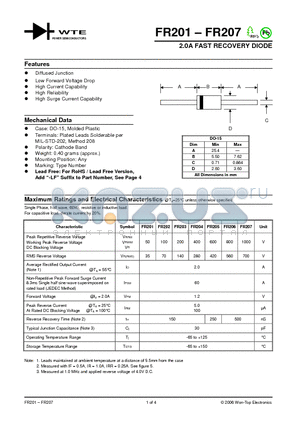 FR207-T3 datasheet - 2.0A FAST RECOVERY DIODE