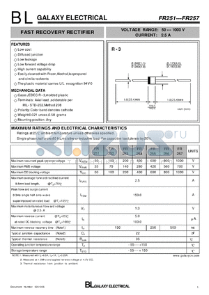 FR251 datasheet - FAST RECOVERY RECTIFIER
