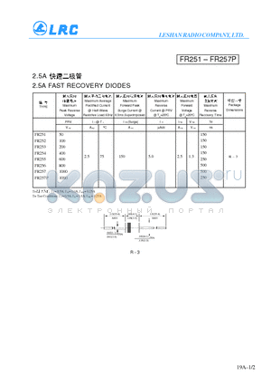 FR253 datasheet - 2.5A FAST RECOVERY DIODES