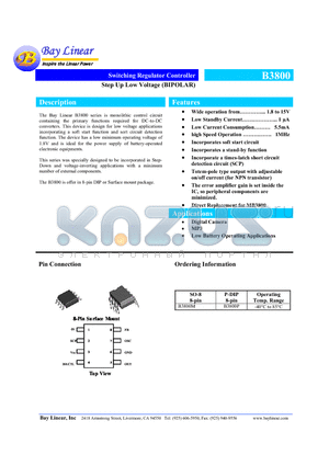 B3800P datasheet - Switching Regulator Controller  Step Up Low Voltage (BIPOLAR)